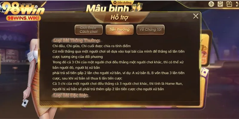 Cách tính điểm khi chơi mậu binh tại 98Win khá đơn giản