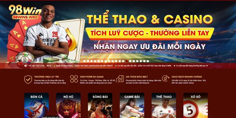 Giao diện đỉnh cao đậm chất tài lộc của 98Win 